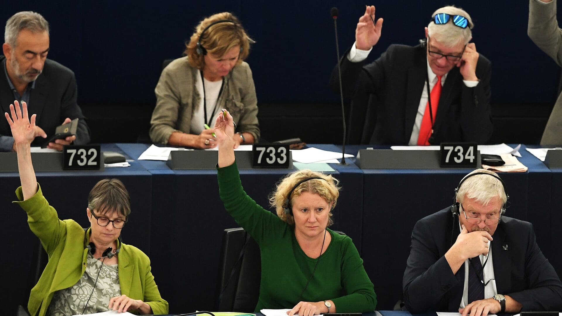 Member of European Parliament Judith Sargentini (C) votes on the situation in Hungary during a voting session at the European Parliament on September 12, 2018 in Strasbourg, eastern France.