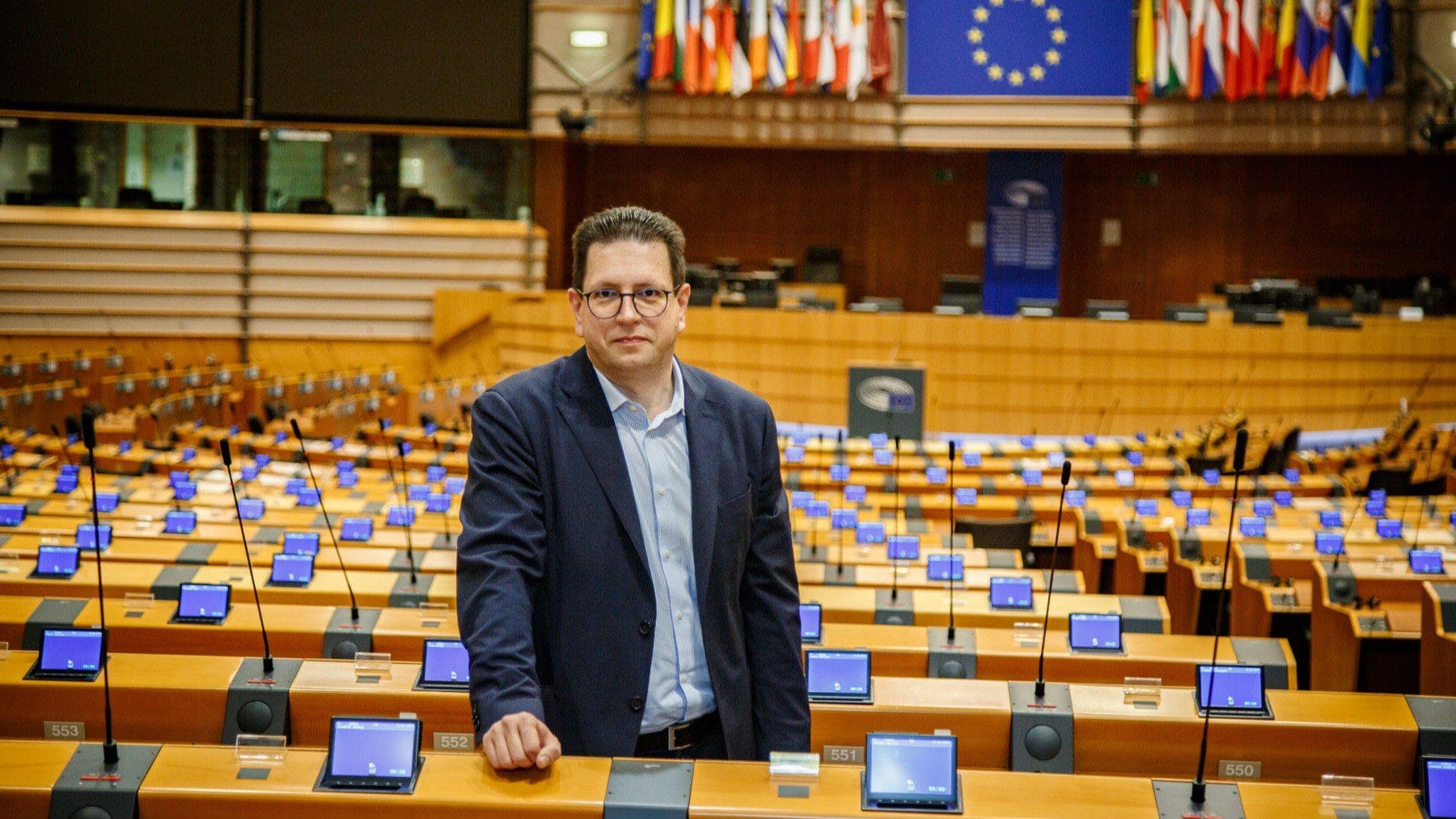 Loránt Vincze, MEP in the building of the European Parliament in Brussels, on December 8th 2021.