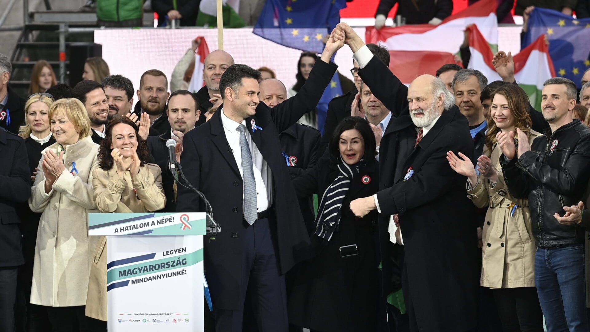 The opposition party leaders at their rally on 15 March 2022.