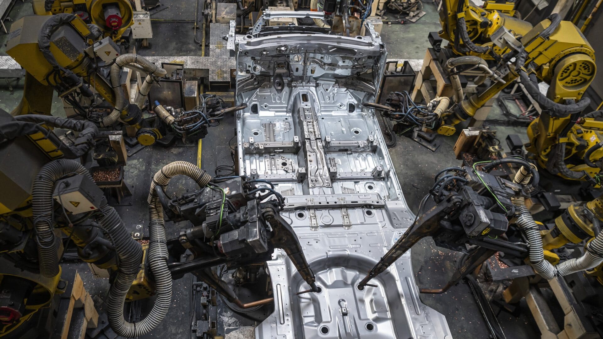 Robots at work at Esztergom's Suzuki plant in Hungary on 19 October 2022.