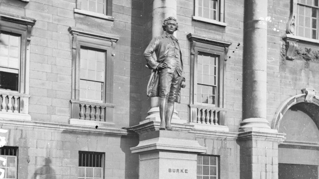 The statue of Edmund Burke outside Trinity College in Dublin.