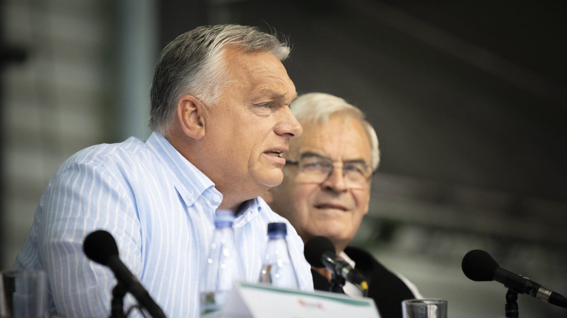 Viktor Orbán delivering his remarks at the Tusványos summer festival on 22 July 2023.