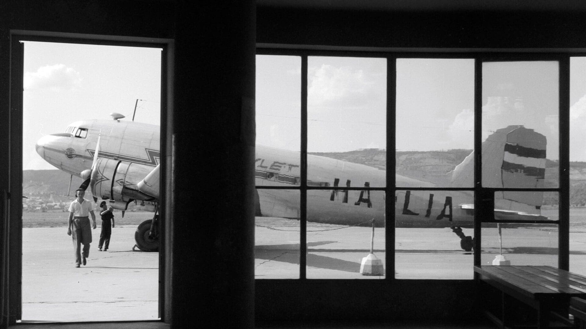 The Li-2 passenger plane of the Hungarian-Soviet Civil Aviation Corporation (MASZOVLET) with the registration number HA-LIA at Budaörs airport.