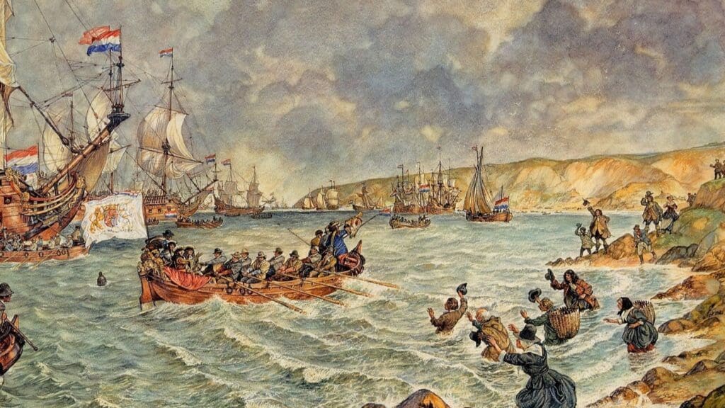 William of Orange III and his Dutch Army Land in Brixham, 1688 by Hoynck van Papendrecht, J.