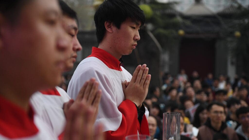 A Catholic mass in China on Holy Saturday in 2018.