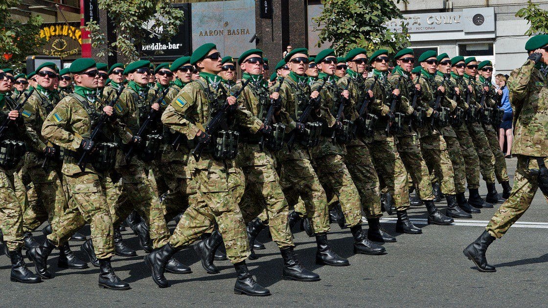 Ukrainian soldiers parading.