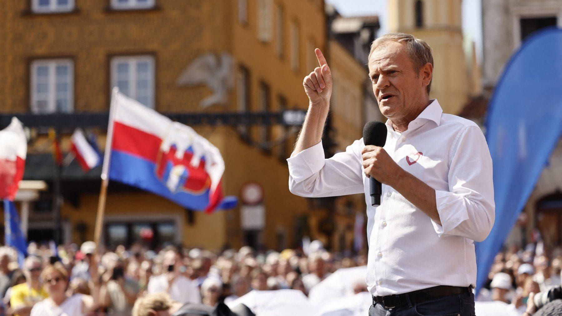 Donald Tusk, leader of the Polish Civic Platform (PO) party speaks at an anti-government rally organized by the opposition in Warsaw on 4 June 2023.