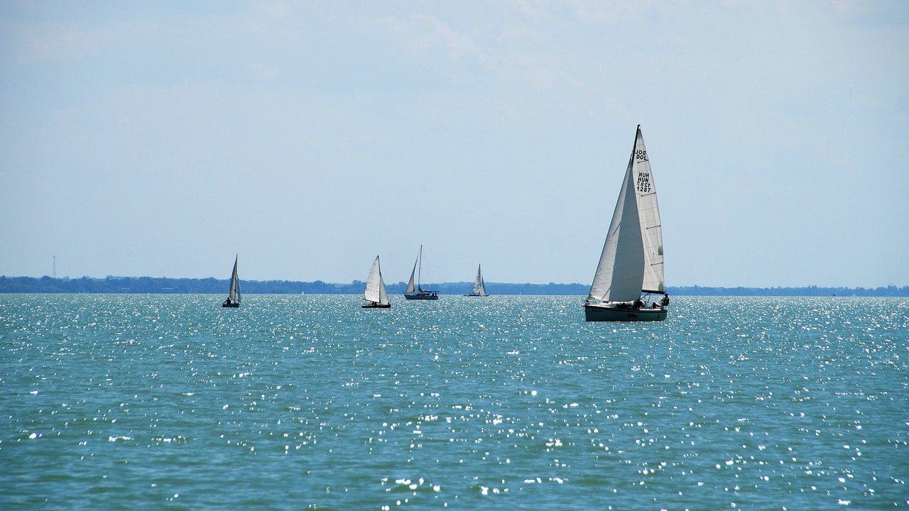 Lake Balaton with sailing boats.