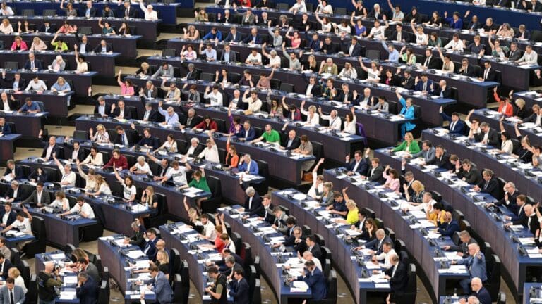 MEPs voting on the Nature Restoration Law on 12 July 2123.