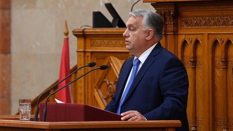 Viktor Orbán speaking in the National Assembly on 25 September 2023.