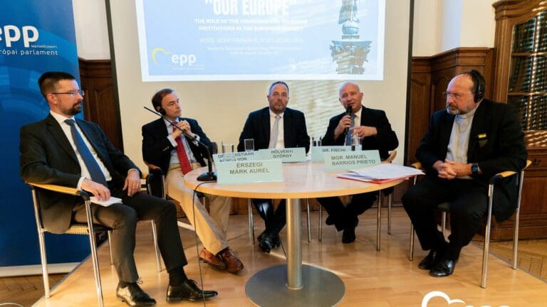 The panellists at the first discussion of the Our Europe series at the Sapientia College of Theology of Religious orders on 8 September 2023.