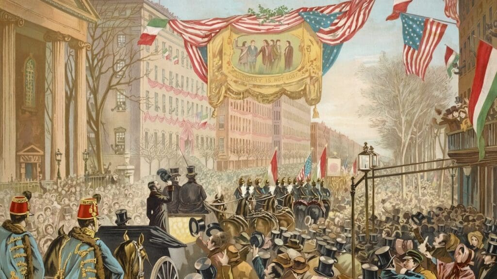 Lajos Kossuth received by huge crowds on Broadway in 1852.