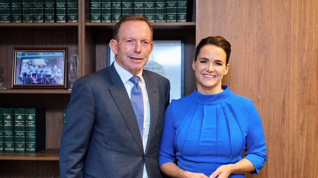 President Katalin Novák and former Australian PM Tony Abbott in Sidney on 24 October 2023.