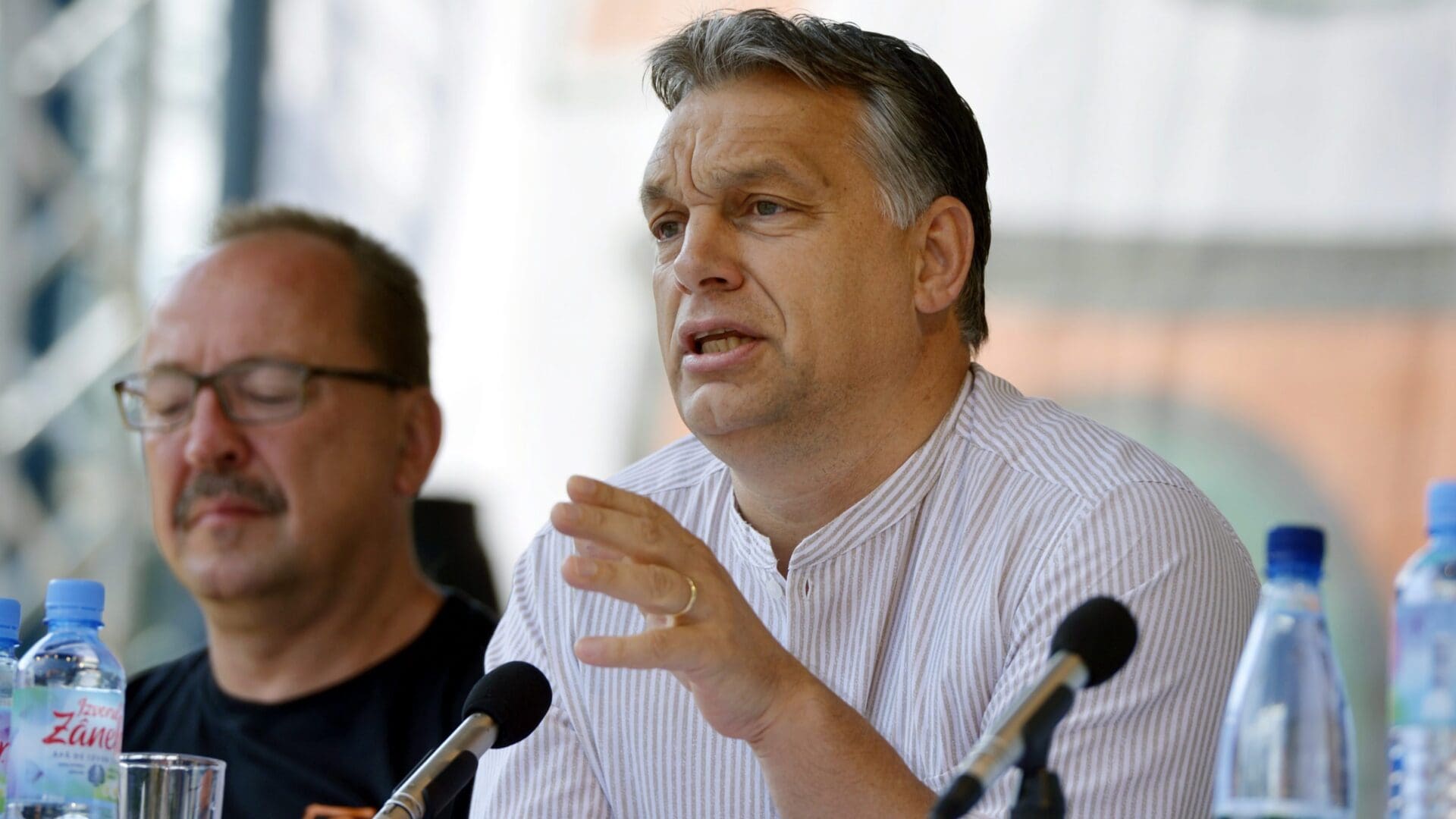 Viktor Orbán delivering his remarks at the Tusványos Festival on 26 July 2014.