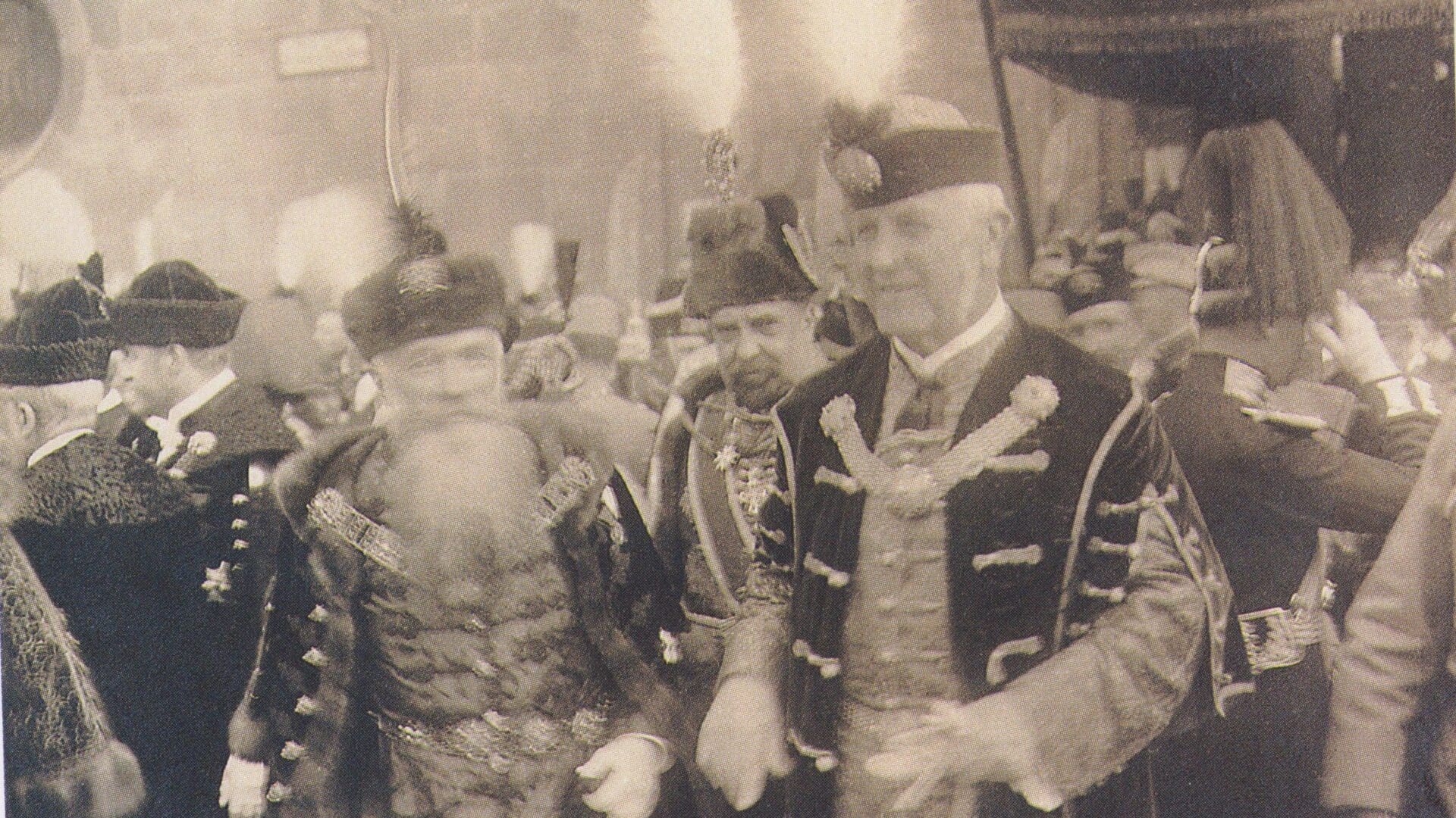 The newly-installed Prime Minister of Hungary Sándor Wekerle and other cabinet members in front of the Matthias Church in Hungary, during the St. Stephen Day's Procession on 20 August 1917.