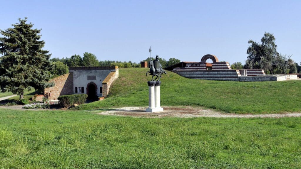 The entrance of the Vésztő-Mágor Historical Site and Museum in Békés County, established to showcase the history and the excavated remains of the ancient mounds discovered near the site.