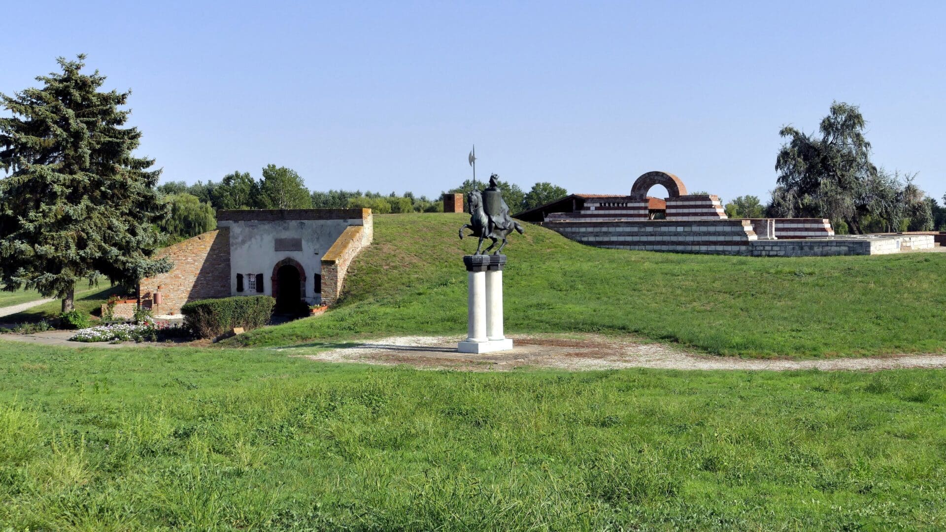 The entrance of the Vésztő-Mágor Historical Site and Museum in Békés County, established to showcase the history and the excavated remains of the ancient mounds discovered near the site.