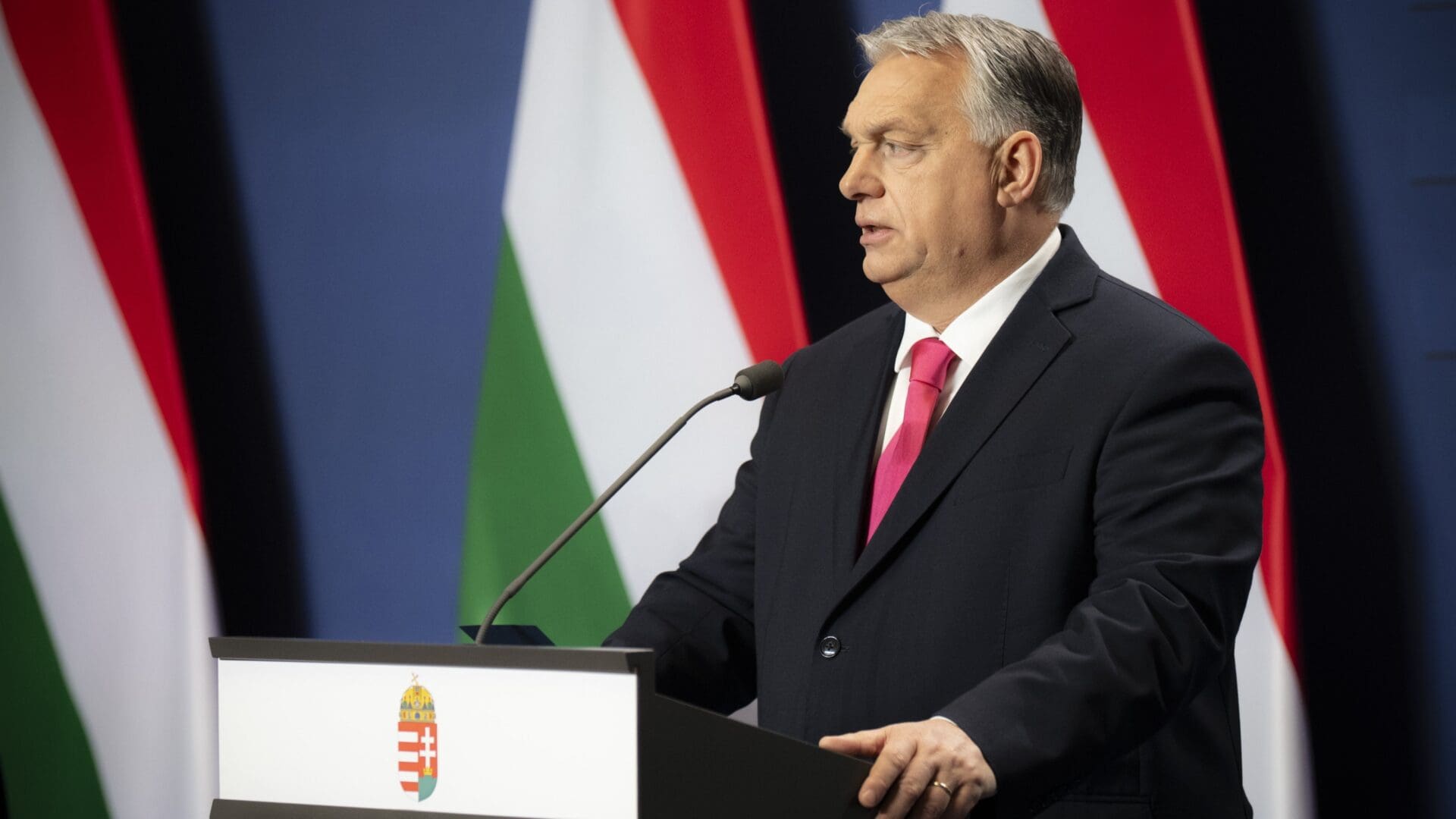 Viktor Orbán speaking at the international press conference held as part of the Government Info press briefing on 21 December 2023.