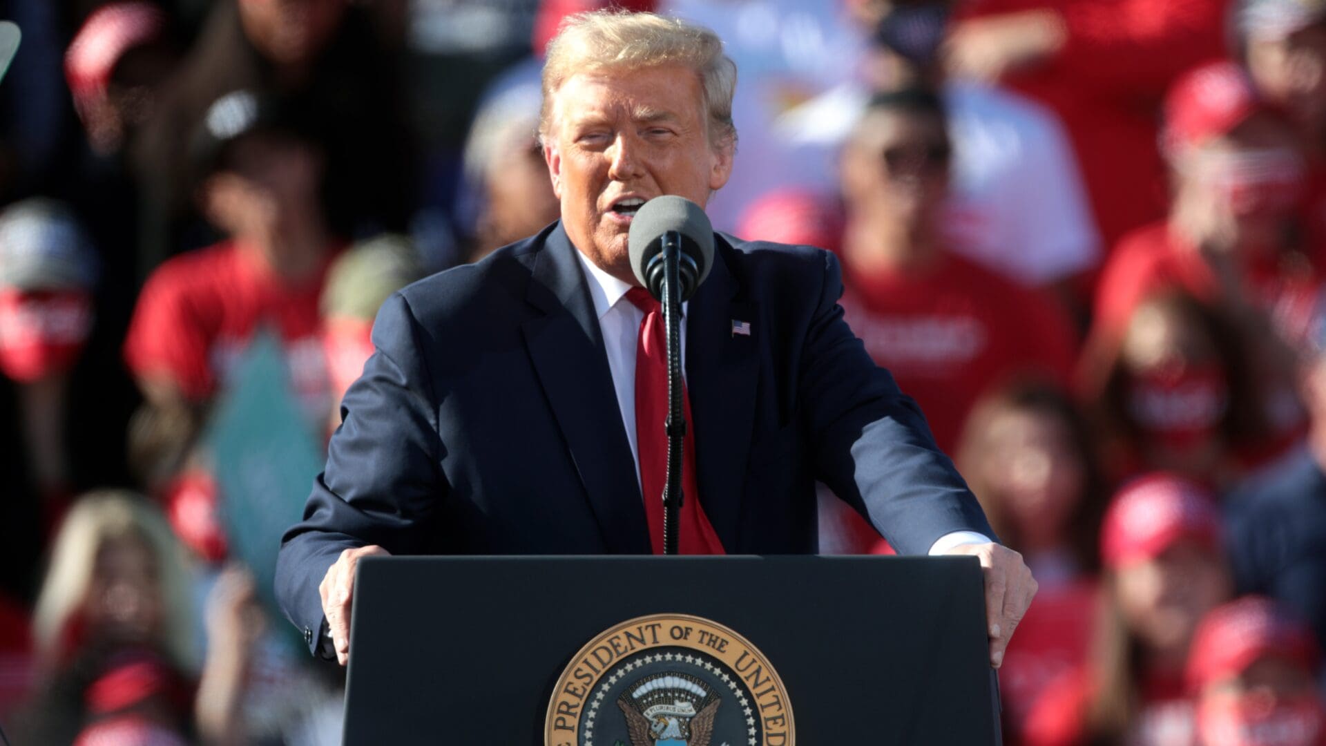 President Donald Trump speaking at a campaign rally at Phoenix Goodyear Airport in Goodyear, Arizona on 28 October 2020.
