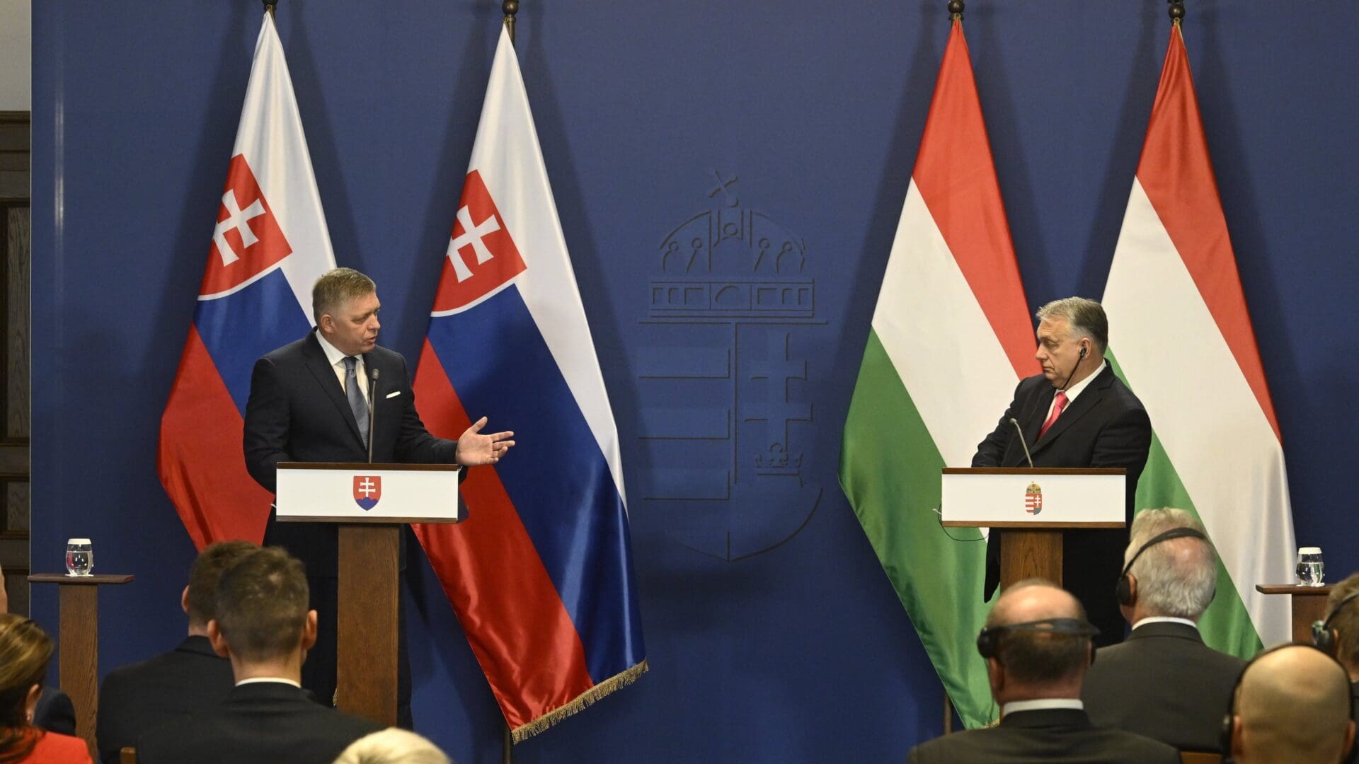 Robert Fico and Viktor Orbán’s joint press conference at the Carmelite Monastery in Budapest on 16 January 2024.