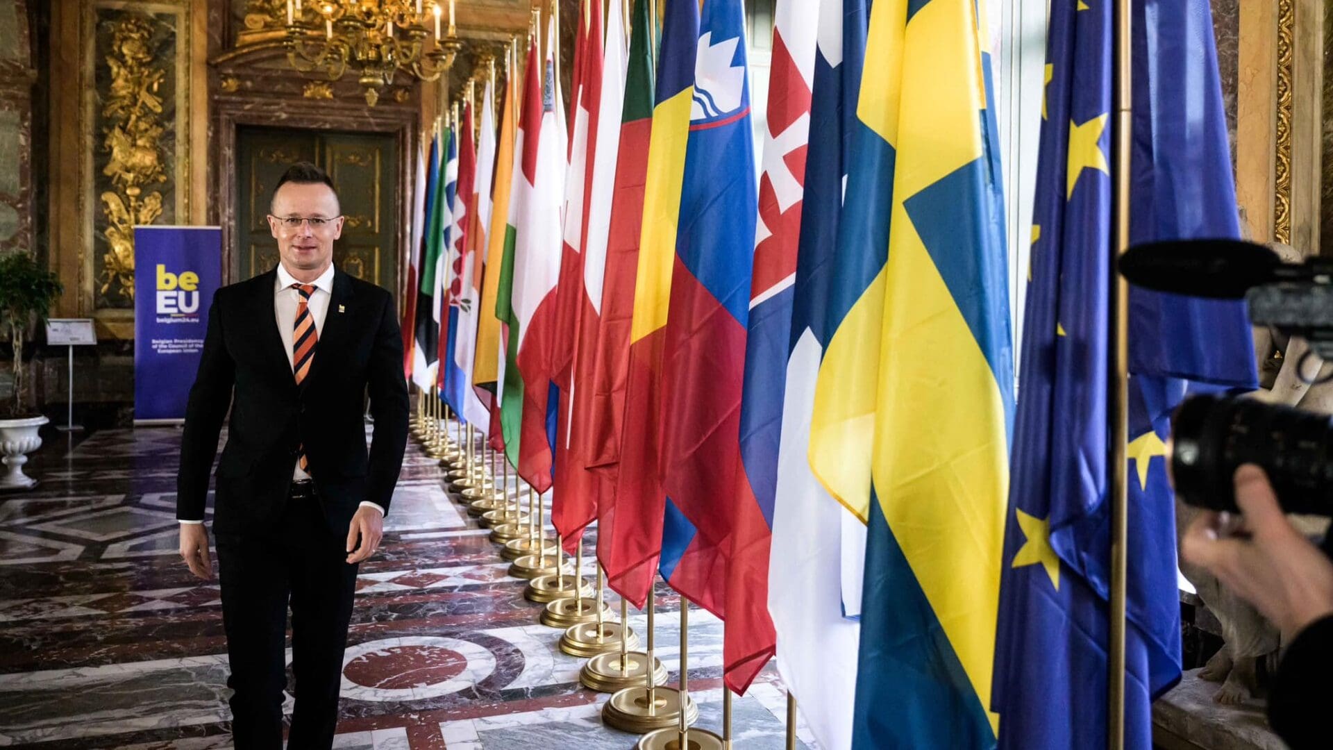 Hungarian Foreign Minister Péter Szijjártó in Brussels on 23 January 2024.