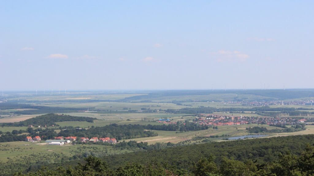The village of Harka viewed from the Károly lookout tower in Sopron, Hungary.