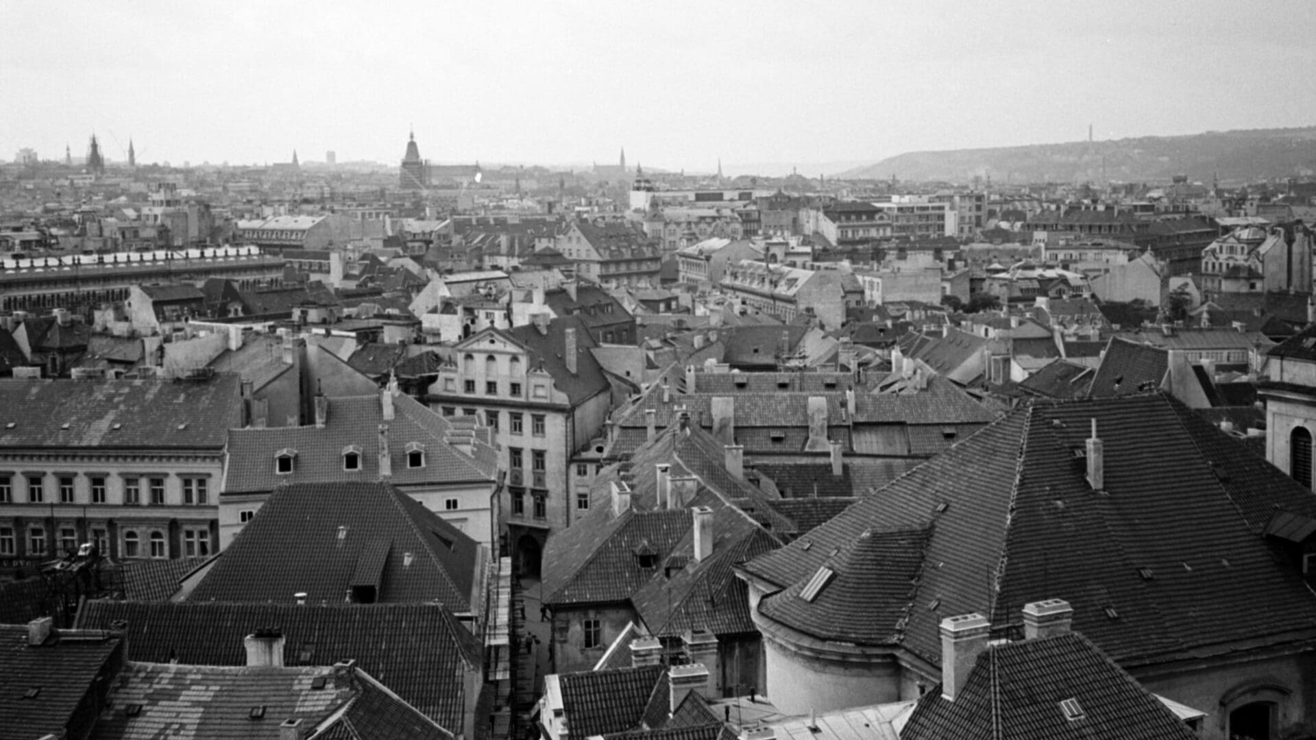 The south view from the Town Hall Tower of Prague in 1983.