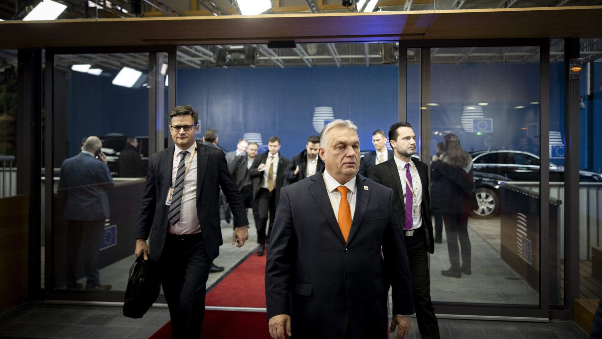 Viktor Orbán arrives for the two-day meeting of EU heads of state and government in Brussels on 15 December 2023.
