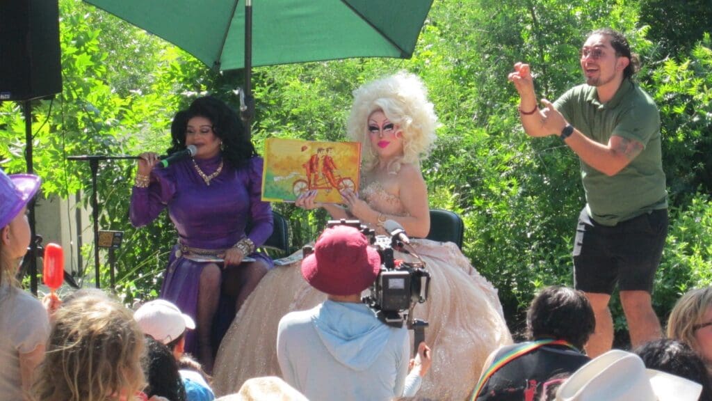 Drag Queen Story Time at Waterloo Park in Austin, Texas on 10 June 2023.