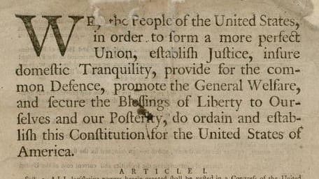 Preamble detail from Library of Congress Dunlap & Claypoole original printing of the United States Constitution, 1787.
