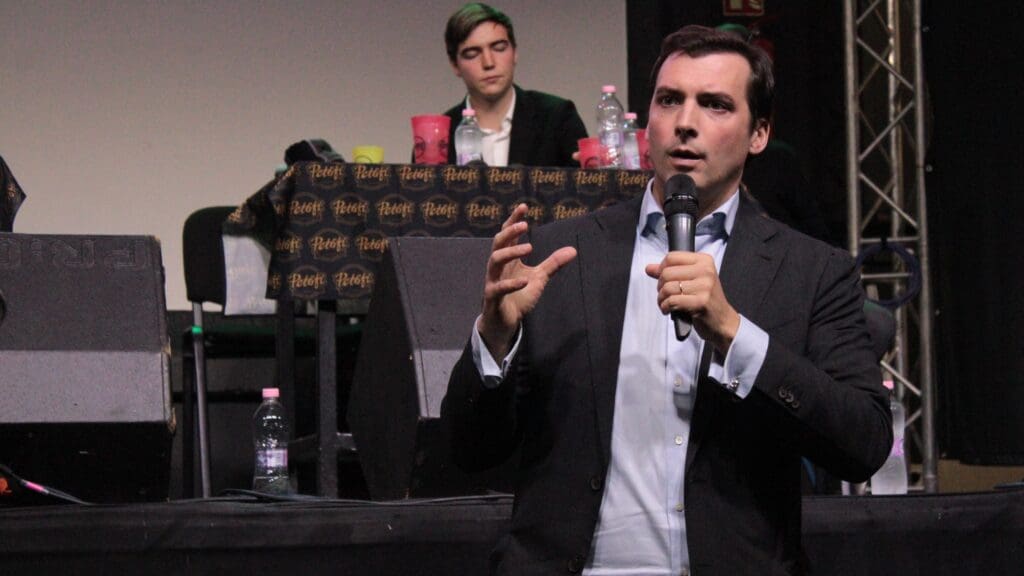 Thierry Baudet speaking at the Petőfi Kultúrkör club in Székesfehérvár on 28 January 2024.