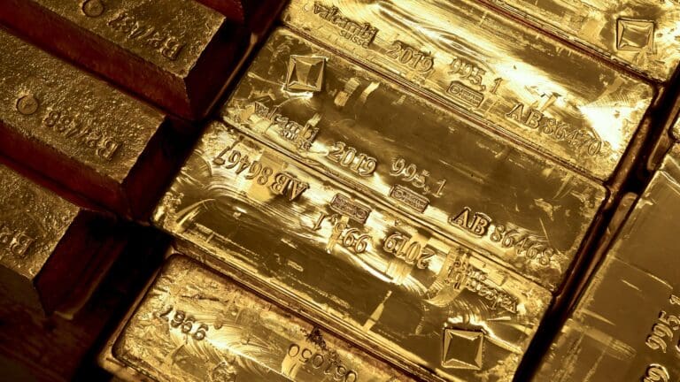 Gold bars of the Hungarian gold reserve kept at the Hungarian National Bank, photographed in 2021.