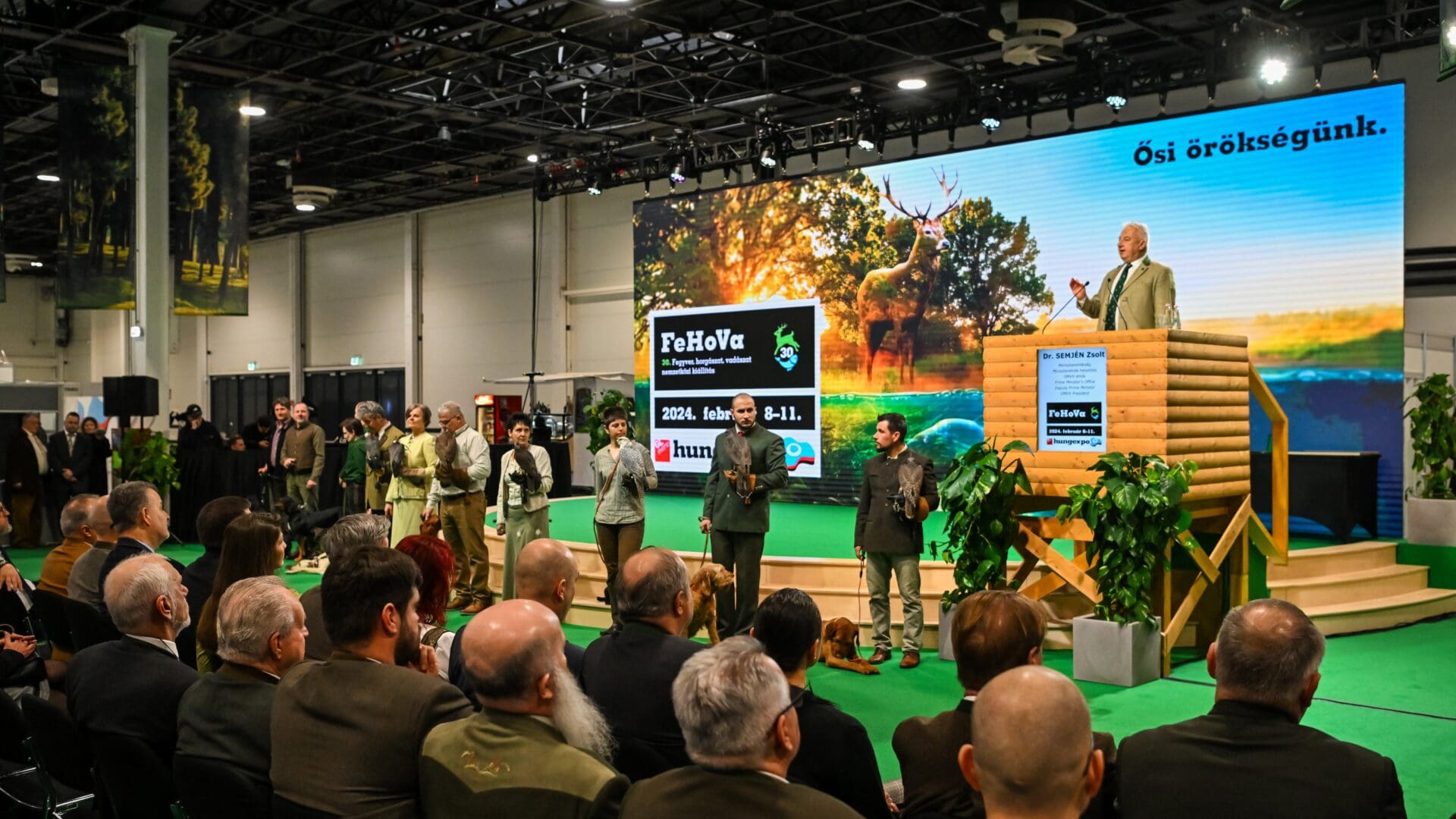 Zsolt Semjén delivers a speech at the opening of the FeHoVa Exhibition on 8 February 2024 in Budapest.