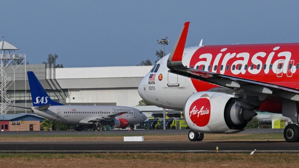 An AirAsia plane at the Langkawi International Airport.