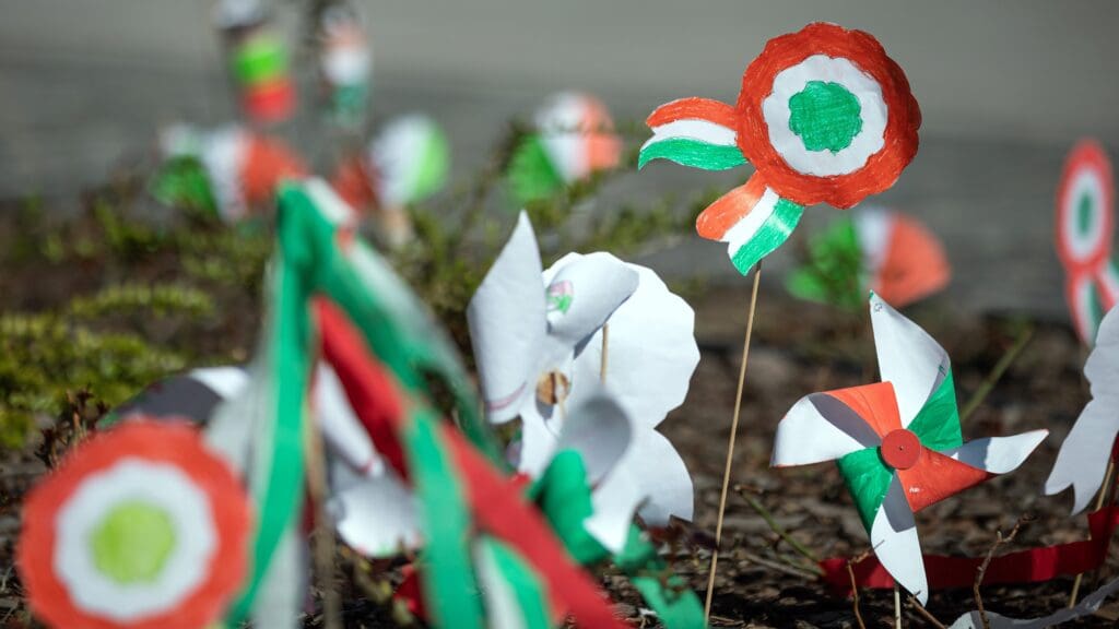 Cockades in front of the Hungarian National Museum on the 172nd anniversary of the outbreak of the Hungarian Revolution of 1848 on 15 March 2020.