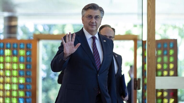 Andrej Plenković arrives at the Zagreb Presidential Palace for his meeting with President Zoran Milanović after his election victory on 10 May 2024.