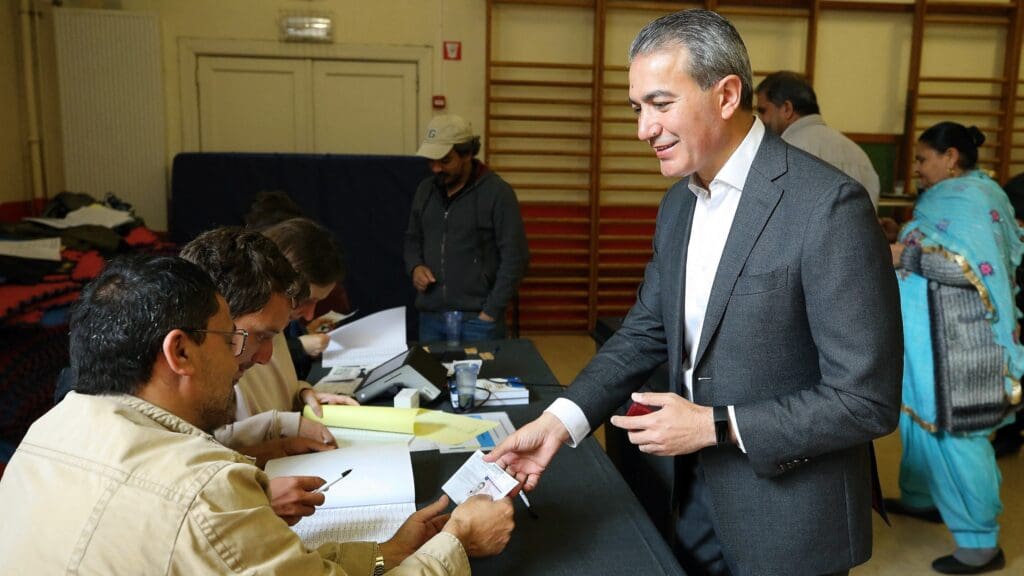 Mayor of Saint-Josse and deputy of Belgian federal parliament Turkish origin Emir Kir arrives to cast his ballot at the Henri Frick school during the European Parliamentary elections in Brussels, Belgium on May 26, 2019.