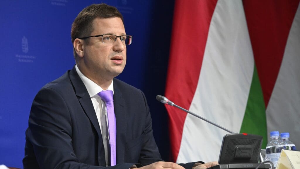 Minister of the PM's Office Gergely Gulyás briefs the press on 23 May 2024