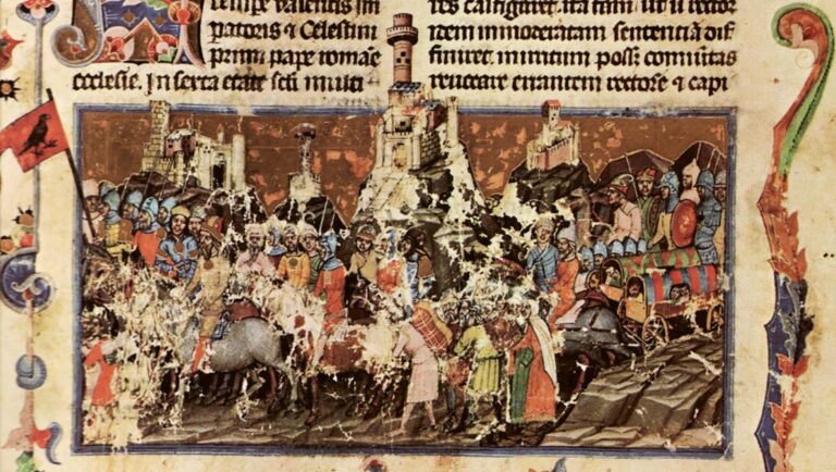 Mark of Kalt, Chronicon Pictum - The First Arrival of the Hungarians in Pannonia (ca. 1360, page 7). National Széchényi Library, Budapest, Hungary