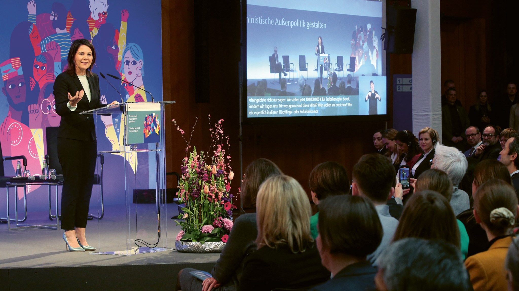 Federal Minister for Foreign Affairs Annalena Baerbock gives a speech at the presentation of the Guidelines on Feminist Foreign Policy in the Weltsaal of the Federal Foreign Office in Berlin, Germany, 1 March 2023
