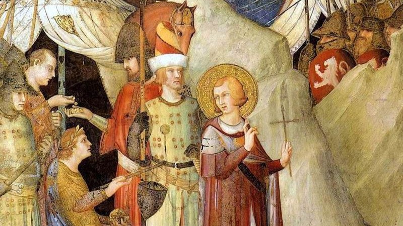 Renounce of St Martin to the weapons by Simone Martini, San Martino Chapel, Assisi