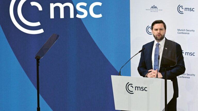 JD Vance, American politician and 50th vice president of the United States speaks at the Munich Security Conference 2025 in Munich, Germany, 14 February 2025