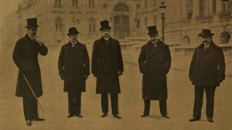 The new members of the Hungarian Government before pledging their parliament oath in Budapest, Hungary in 1921. Published in the weekly periodical newspaper called Vasarnapi Ujság by the printing press inc. Franklin Irodalmi és Nyomdai Rt. in 1921.