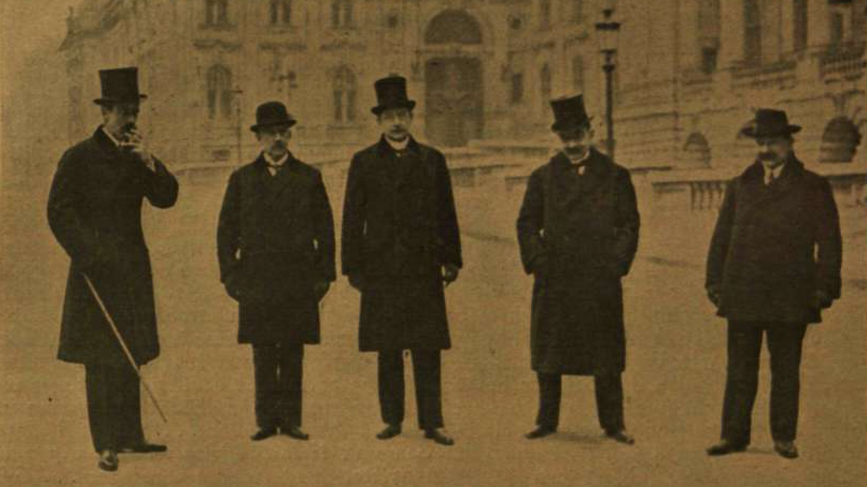 The new members of the Hungarian Government before pledging their parliament oath in Budapest, Hungary in 1921. Published in the weekly periodical newspaper called Vasarnapi Ujság by the printing press inc. Franklin Irodalmi és Nyomdai Rt. in 1921.