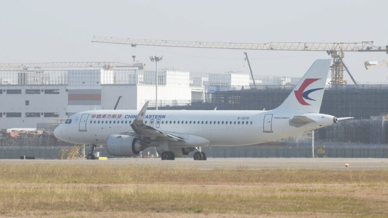 An Airbus A320 aircraft from China Eastern Airlines is preparing to take off from Xiaoshan International Airport in Hangzhou, Zhejiang Province, China on November 25, 2025.