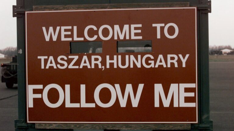 Welcome message on the back of a Taszár escort vehicle (1997)