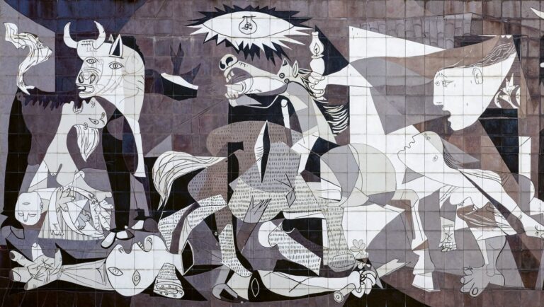 Mural reproduction of Picasso’s Guernica painting made from tiles on a wall in the city of Gernika-Lumo, Spain