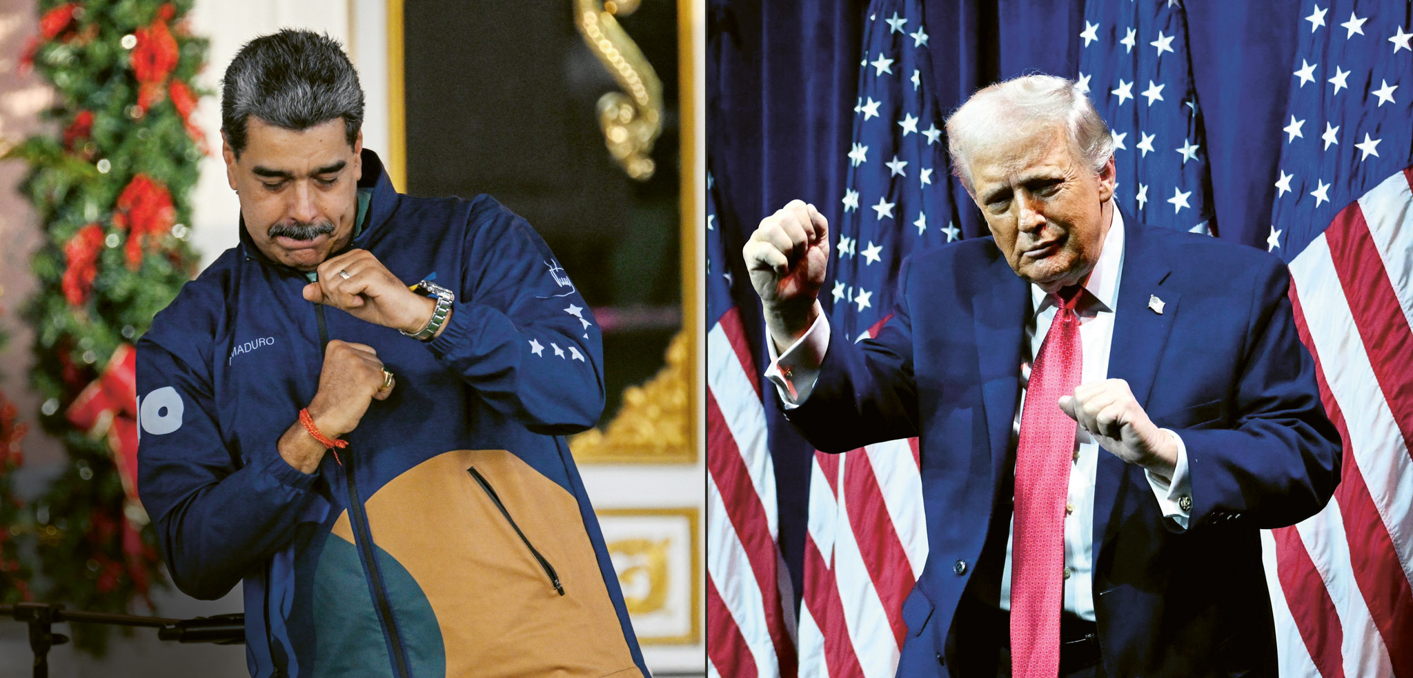 Trump vs Maduro – A combination of pictures shows Venezuela’s President Nicolás Maduro dancing in Caracas, 21 November 2025, and US President Donald Trump dancing at the Kennedy Center in Washington, DC, 6 January 2026